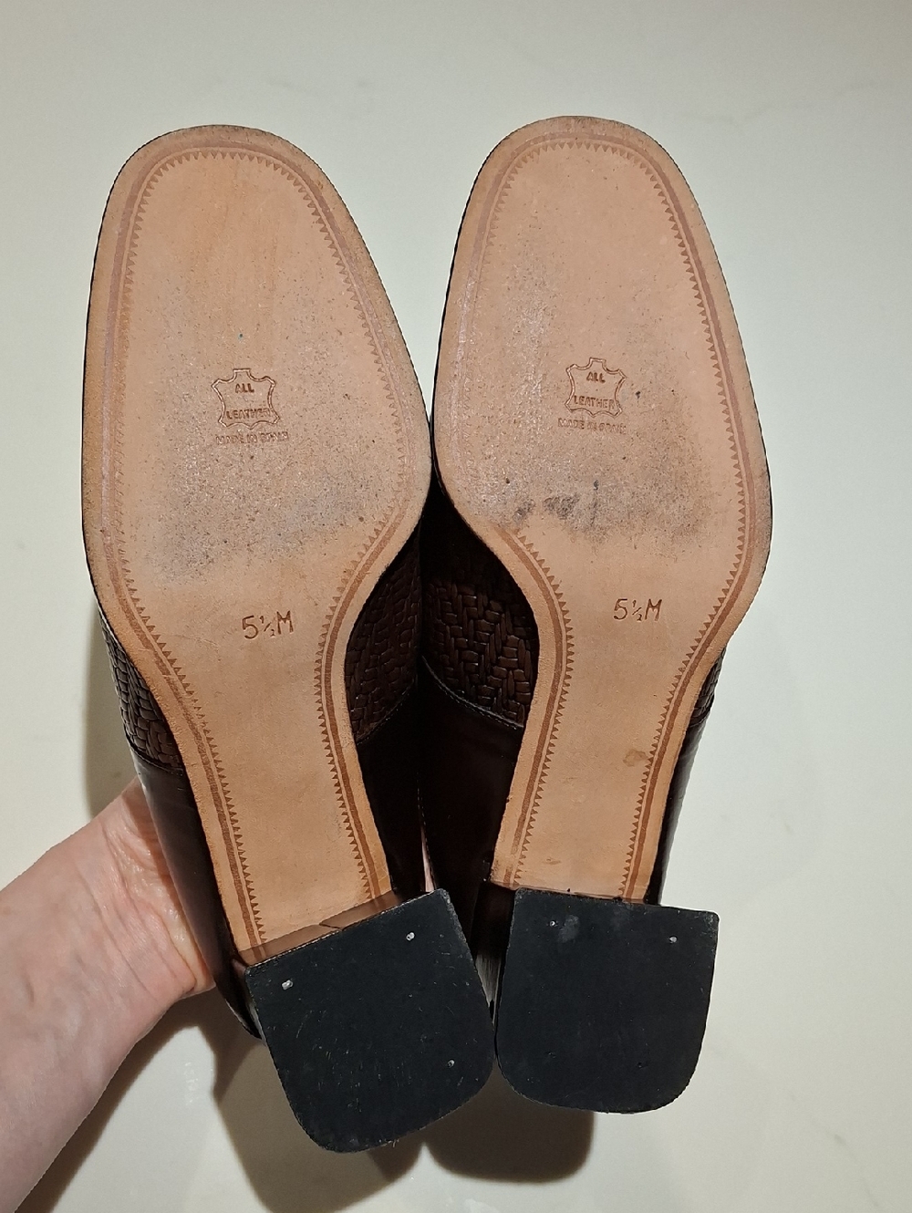 Ingledew's Chocolate Brown Woven Leather Square-toe Heeled Mules (Size 5.5) - Picture 5 of 7